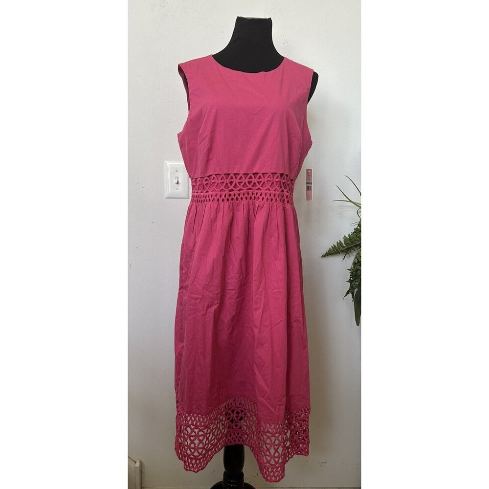 NWT Nanette Lepore Contessa Rose Pink Cotton Sleeveless Midi Mermaid Dress Sz 16